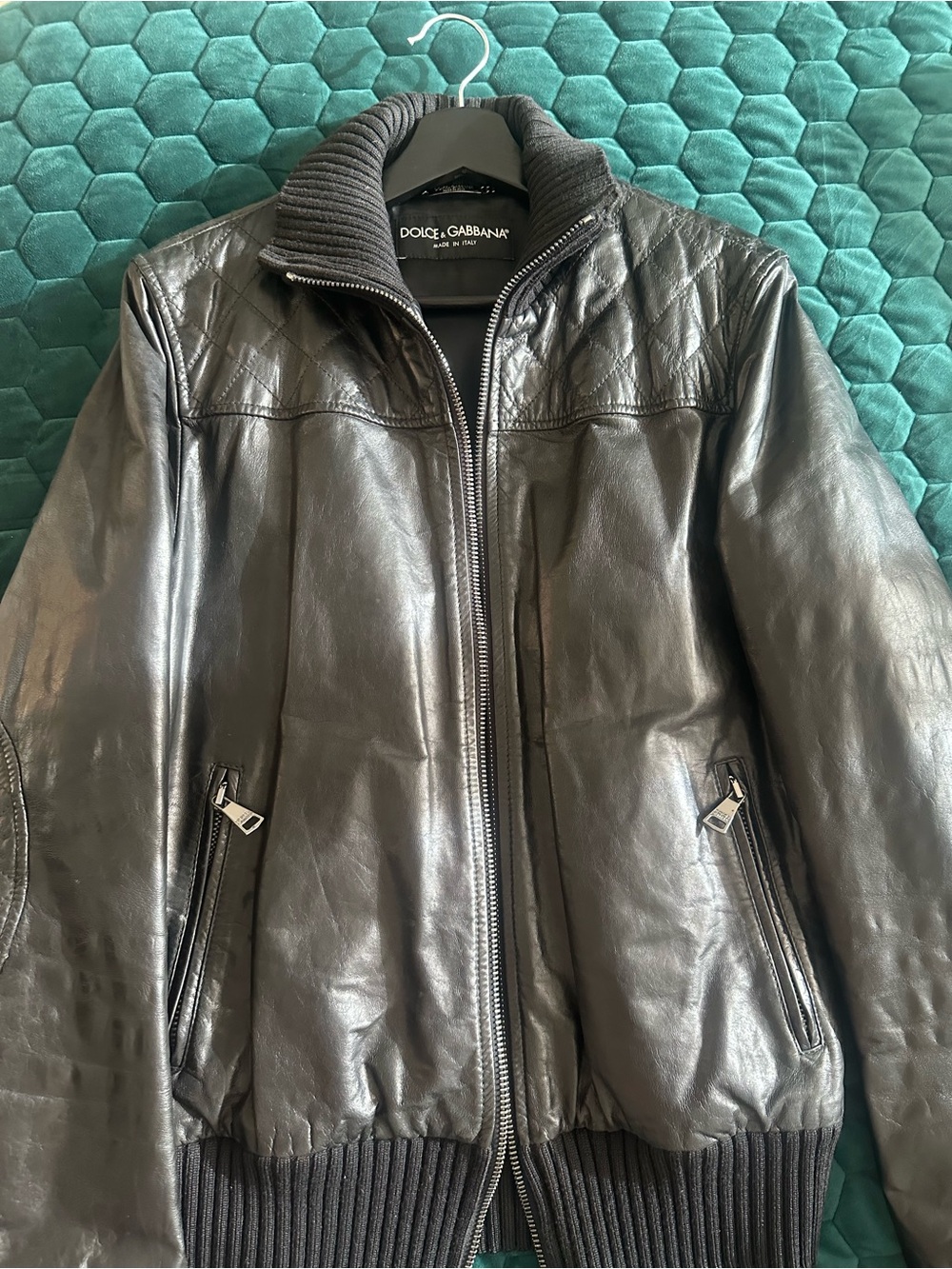 Dolce & Gabbana Black Leather Quilted-Yoke Bomber Jacket